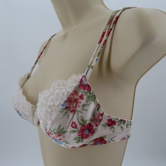 VTG Jaclyn Smith 34B Bra Underwire Lace Trim Padded Floral Flower Print Women - Picture 5 of 15